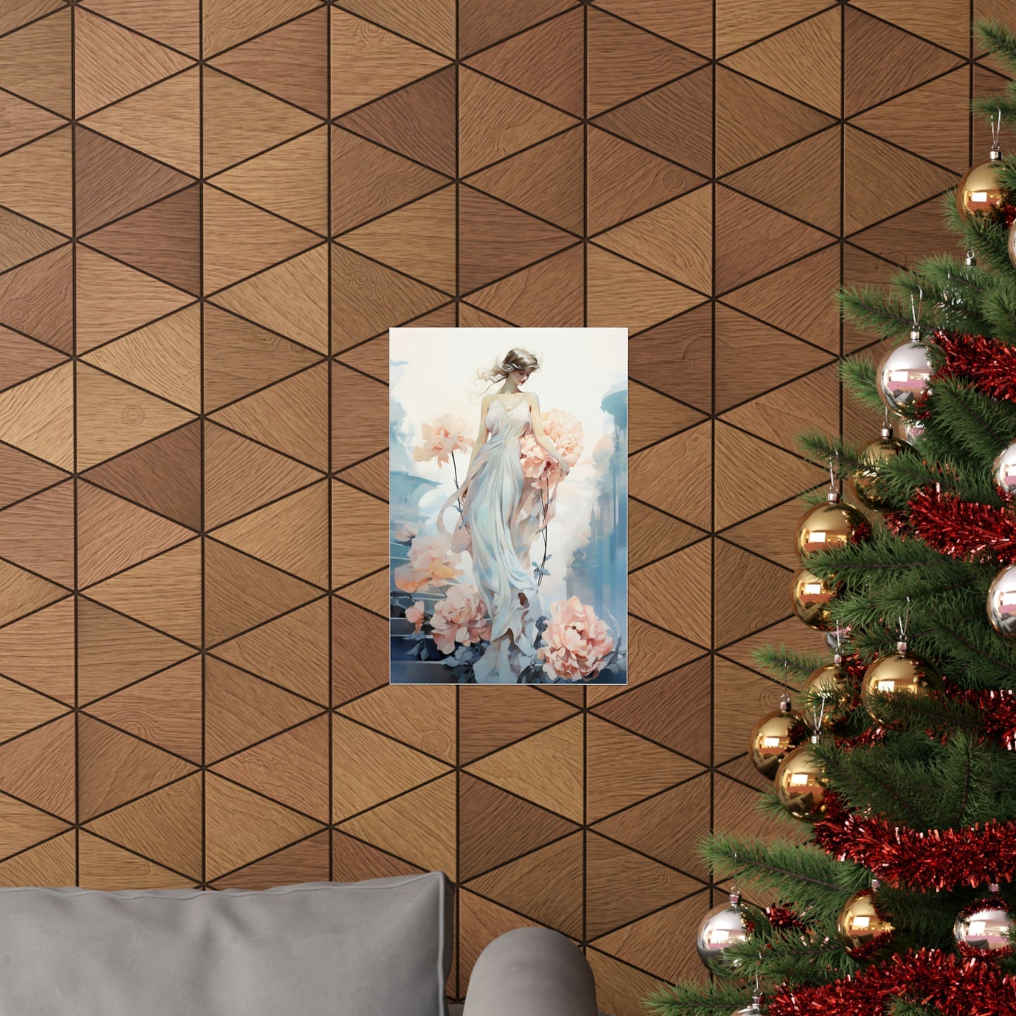 A christmas tree with a picture of a woman