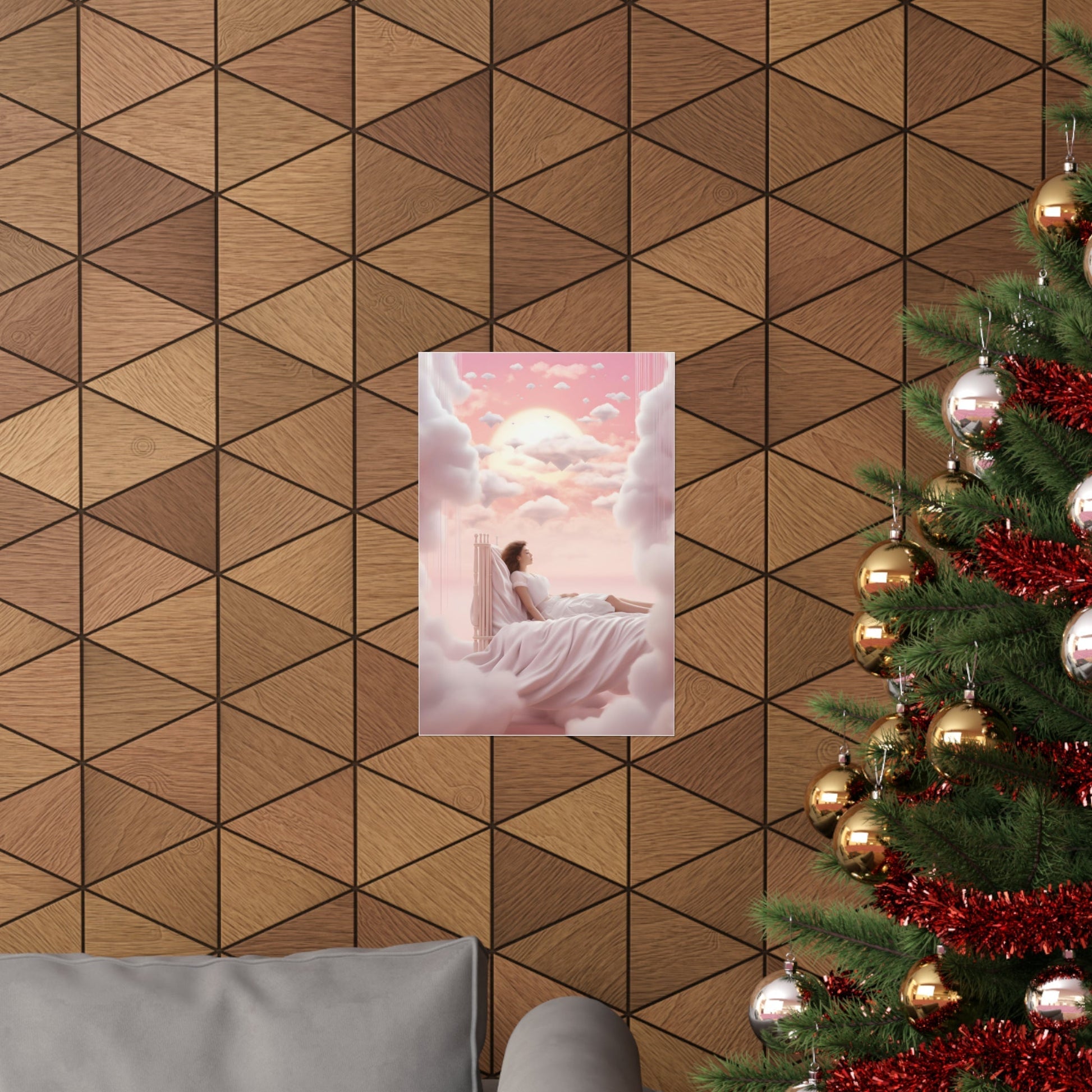 A christmas tree with a picture of a woman