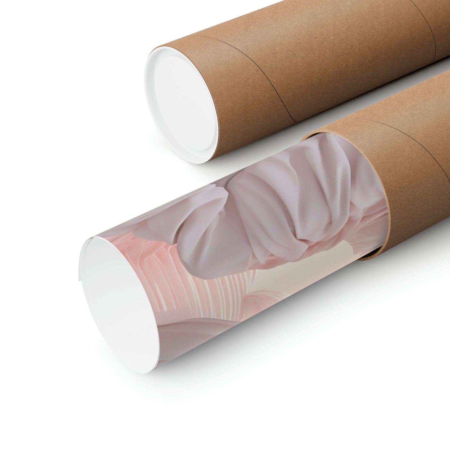 Two rolls of toilet paper with a pink and white design