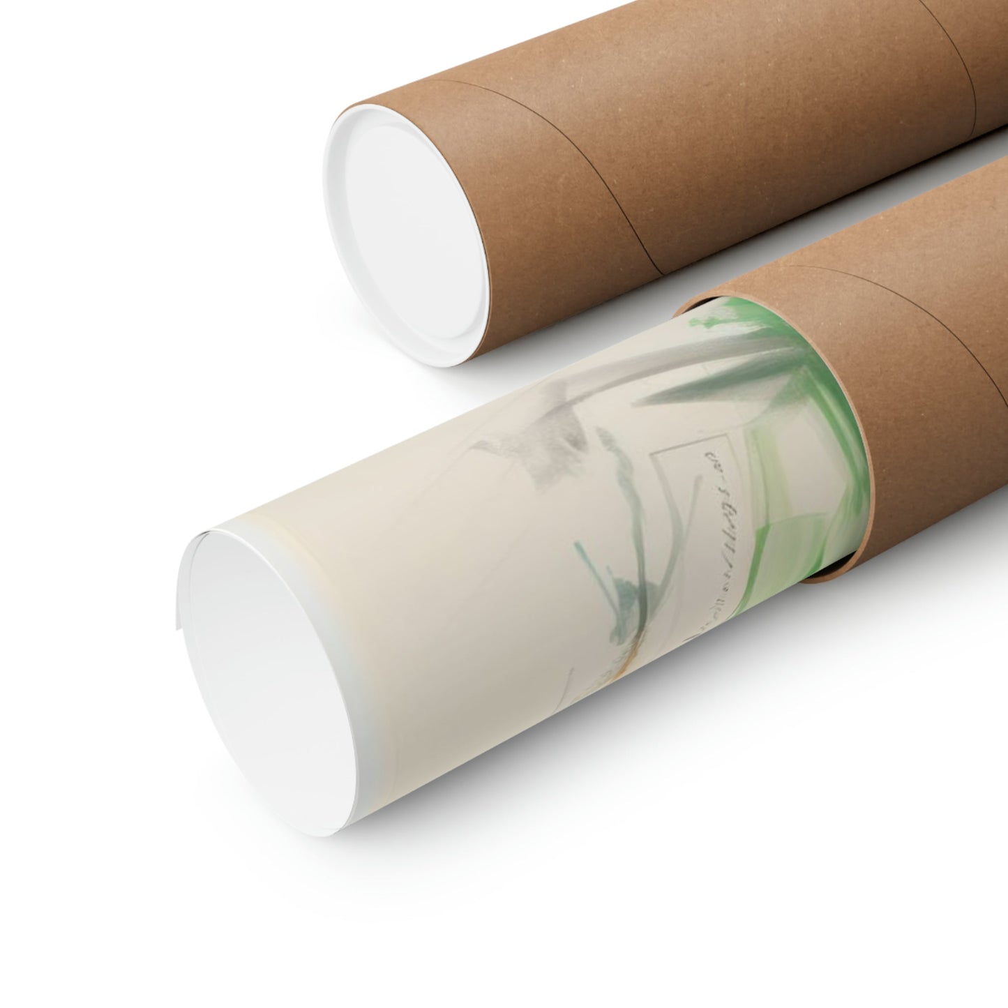 Two rolls of brown paper with a green leaf design