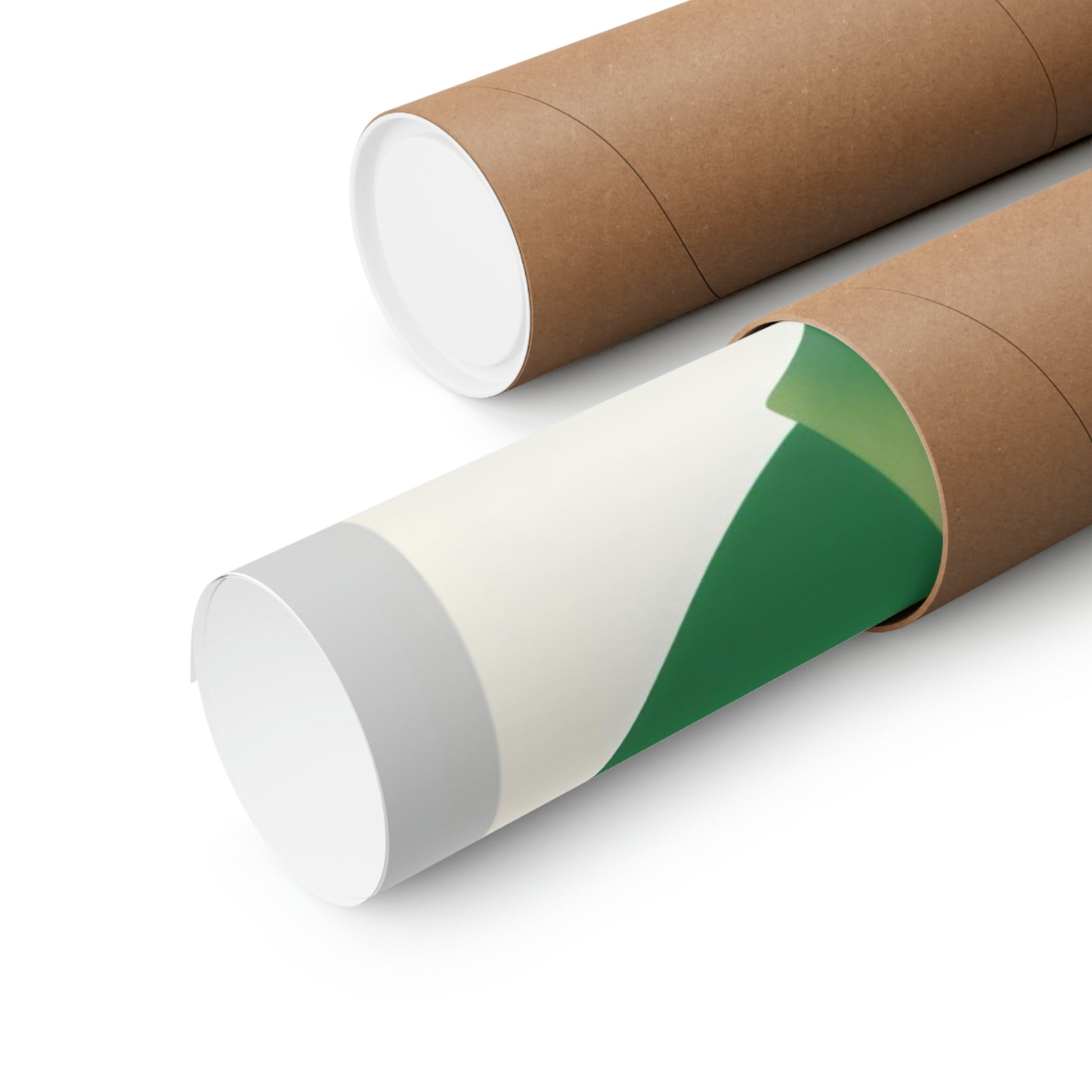 Cardboard mailing tubes or poster tubes, one partially unwrapped to reveal its inner layers.