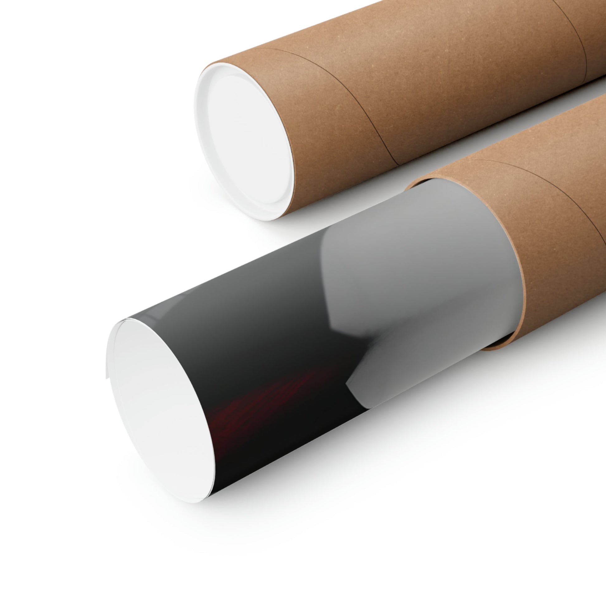 Two rolls of brown paper with a black and white stripe