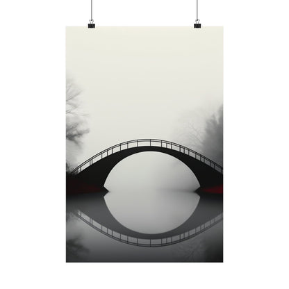 A poster with a bridge over a river