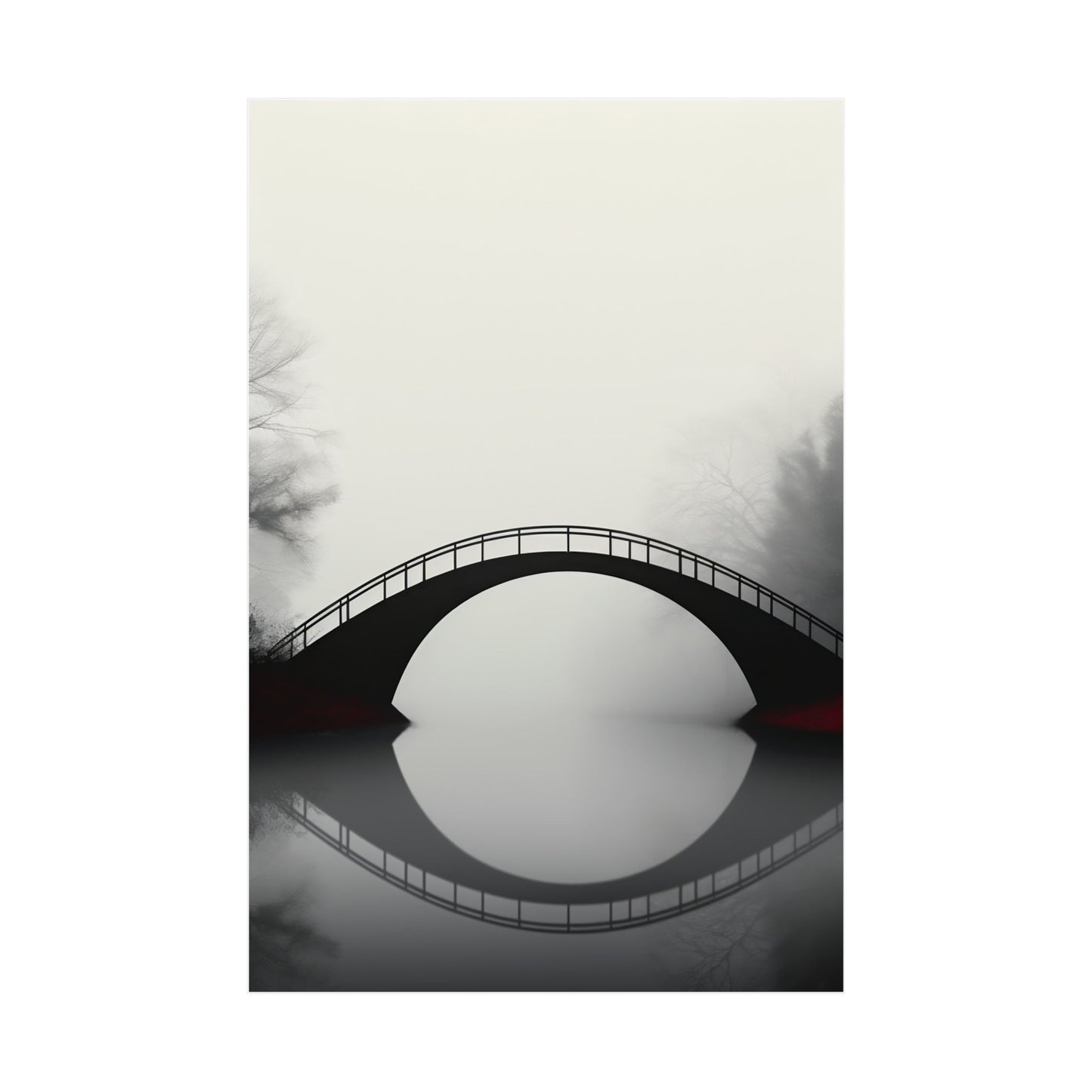 A bridge over a river with fog