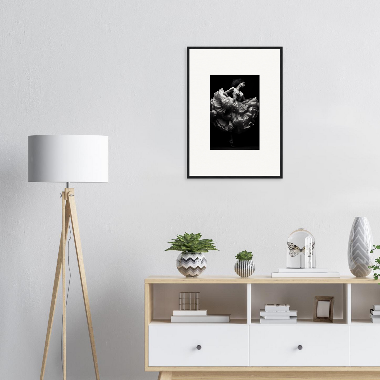 Framed black and white photograph of a jellyfish.