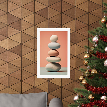 A christmas tree with a picture of a stack of rocks