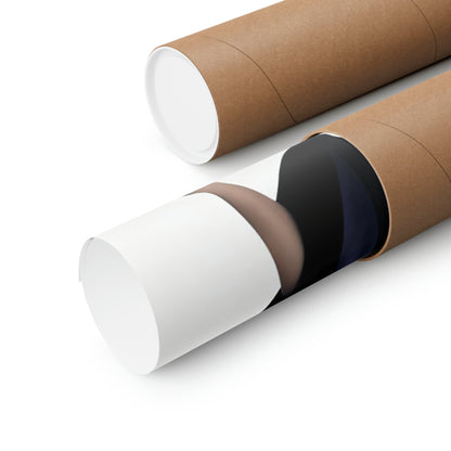 Two rolls of brown paper with black and white paper