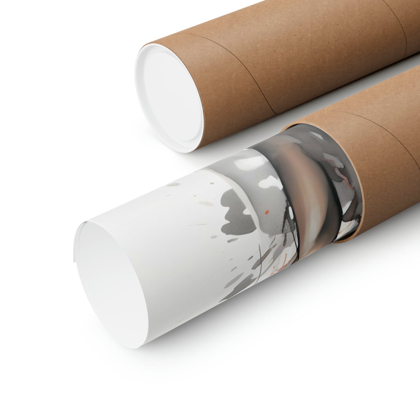 Two rolls of brown paper with a white background