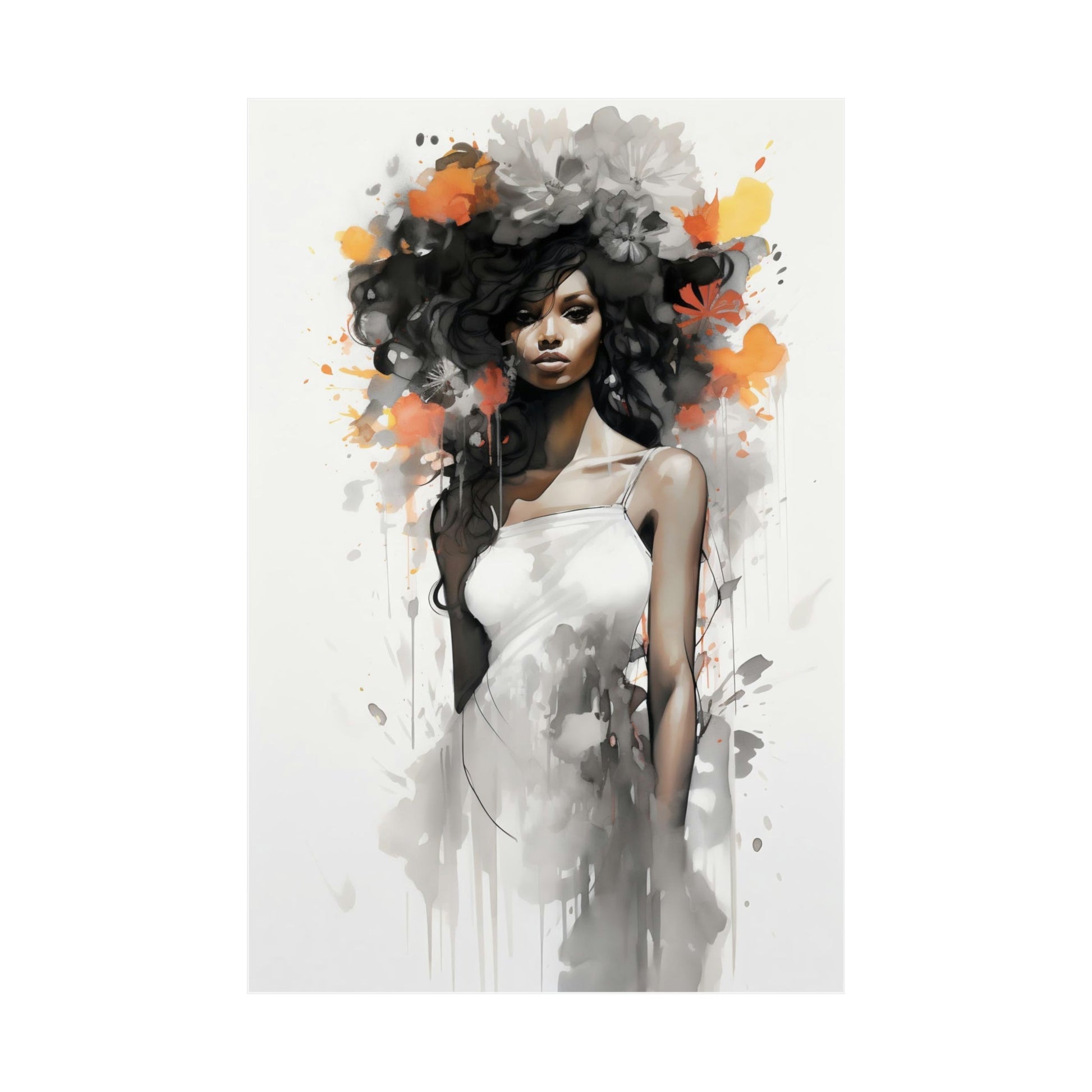 Digital art print of a woman with long hair