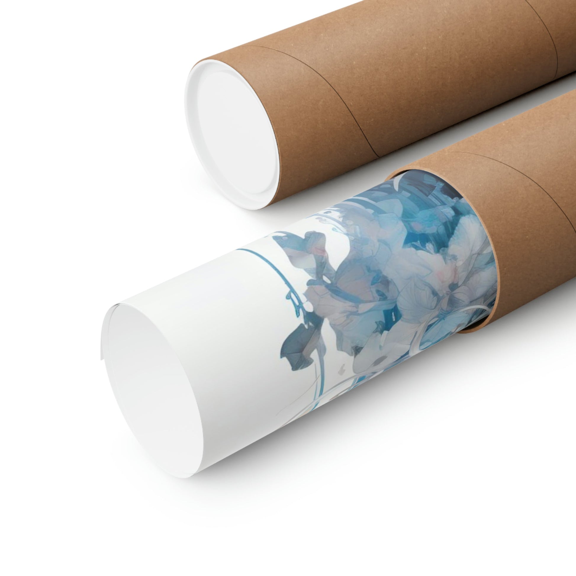 Two rolls of toilet paper with a blue flower on them