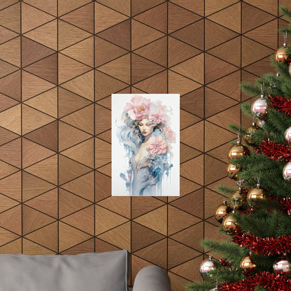 A christmas tree with a picture of a woman in a blue dress