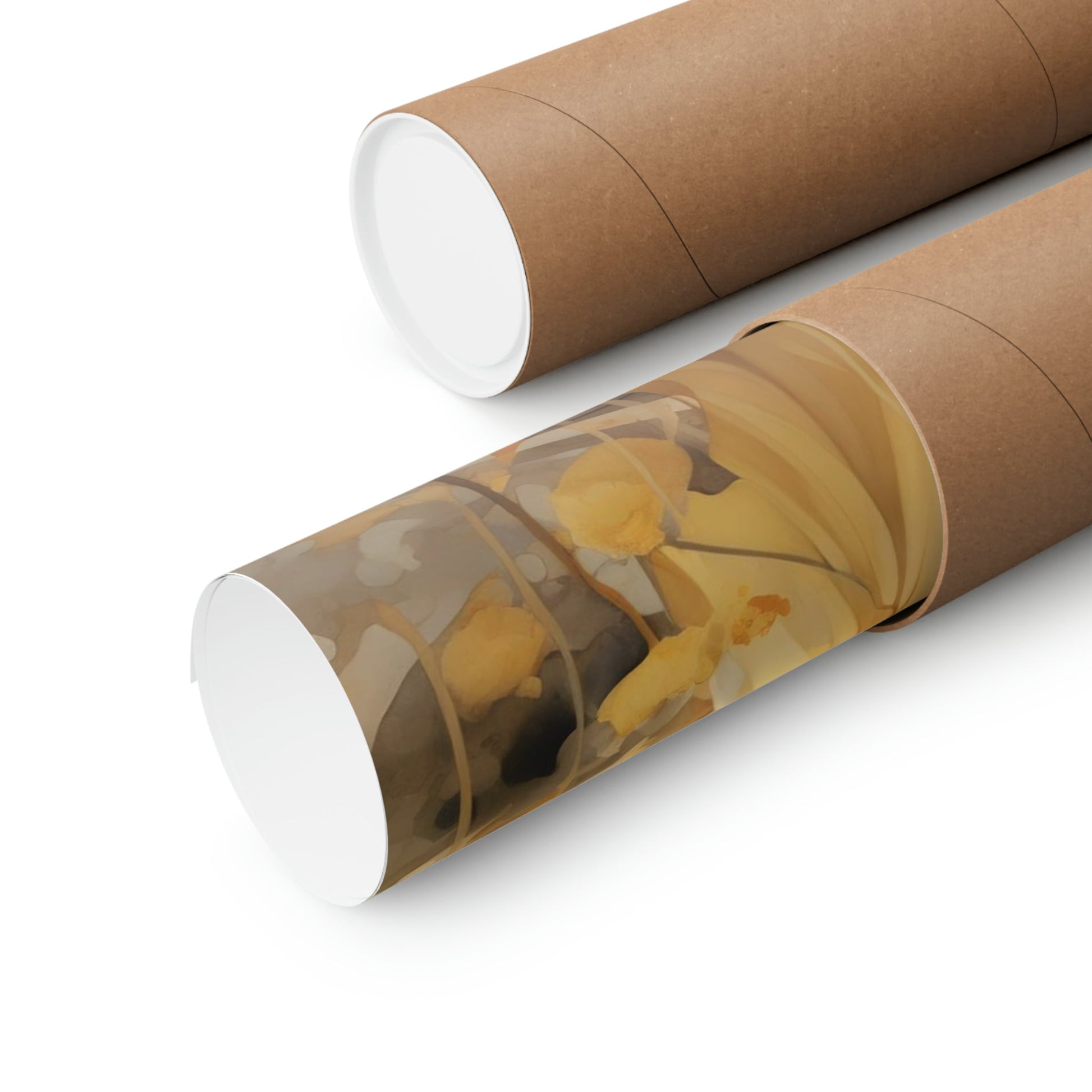 Two rolls of brown paper with a picture of a woman