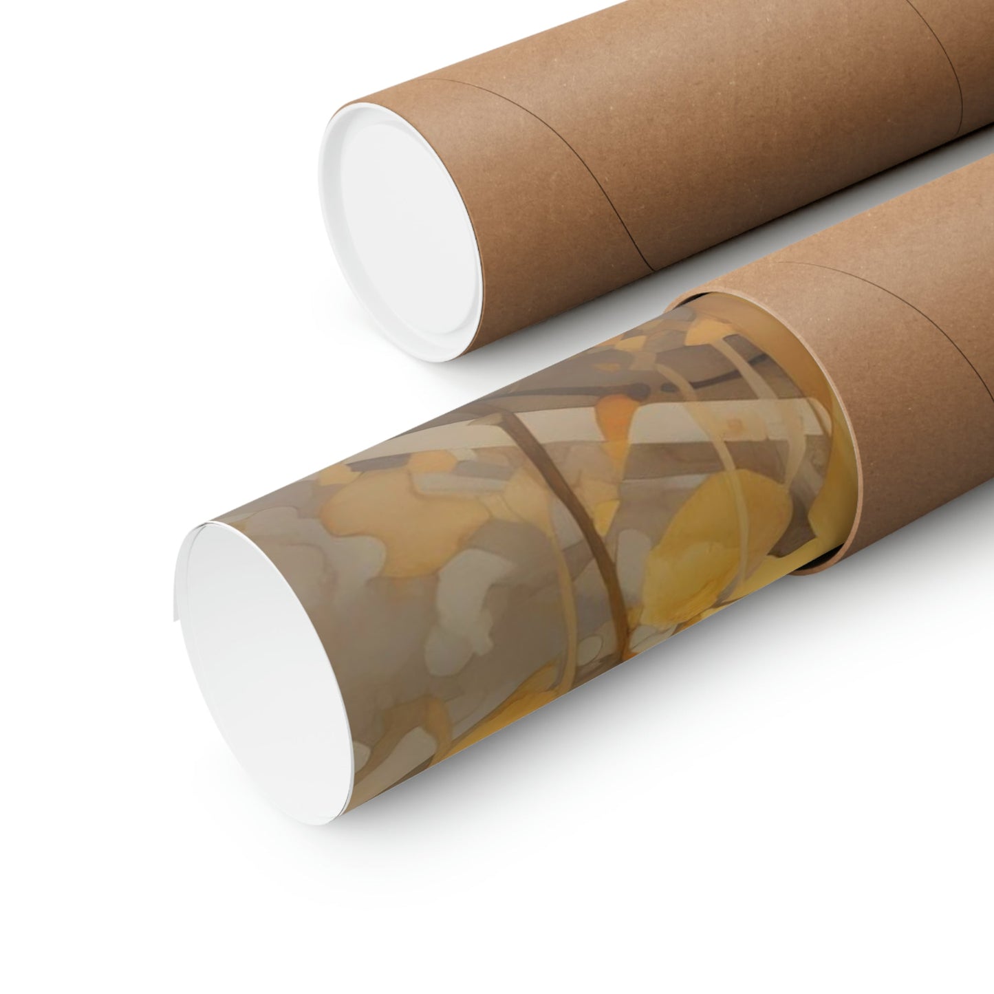 Two rolls of brown paper with a brown and white pattern