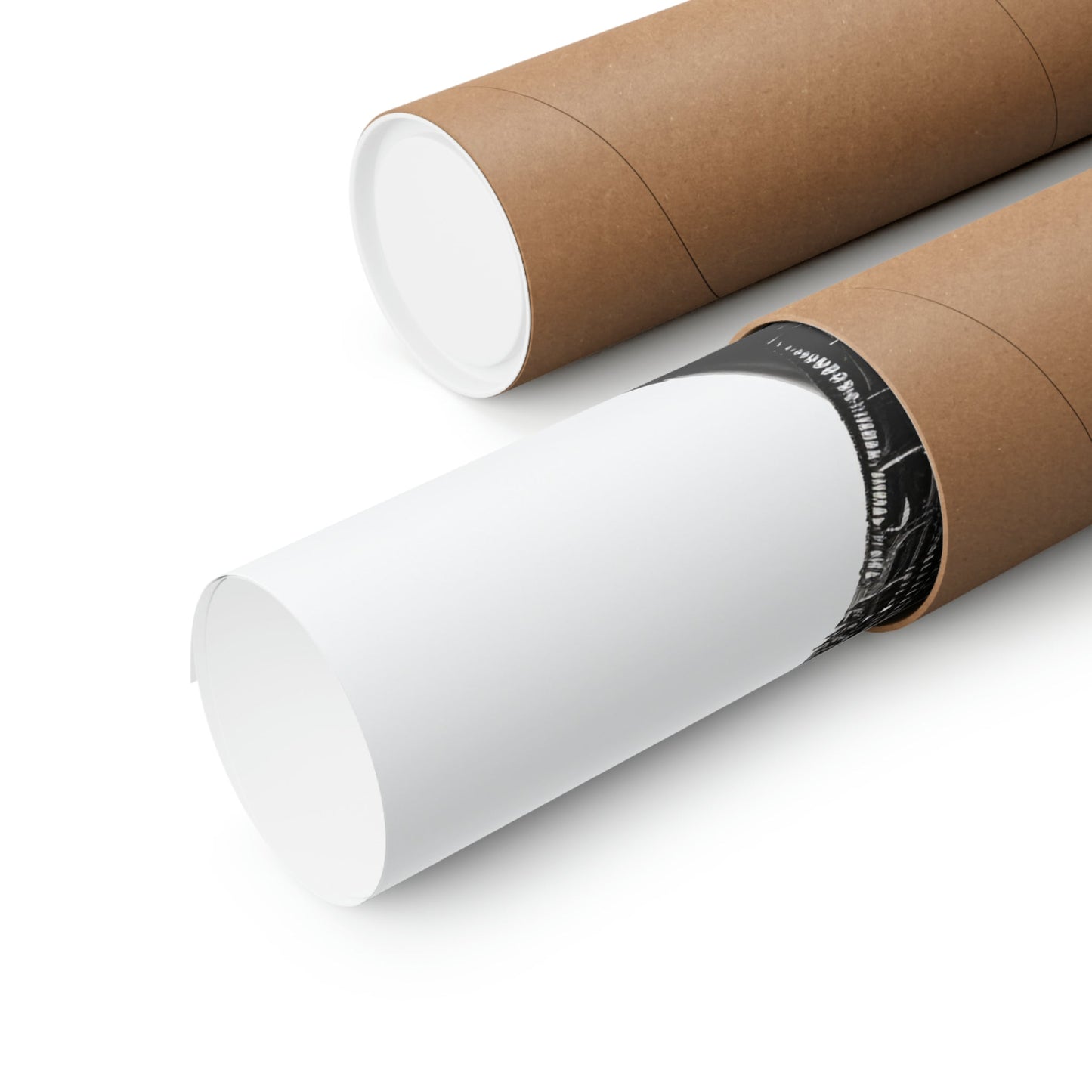 Cardboard mailing tubes with white interiors, one partially open.