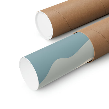 Two rolls of brown paper with blue and white designs