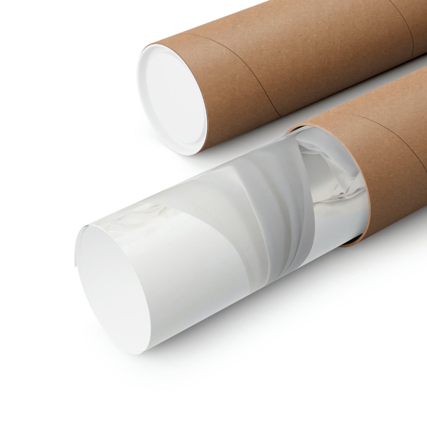 Two rolls of brown paper with a white paper tube