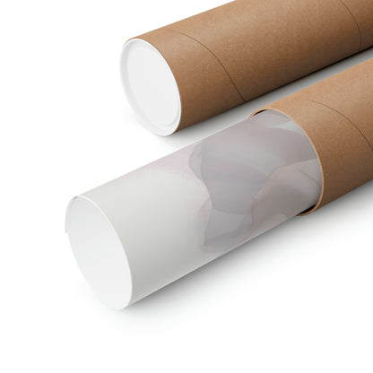 Cardboard mailing tubes, one open to reveal a white interior.