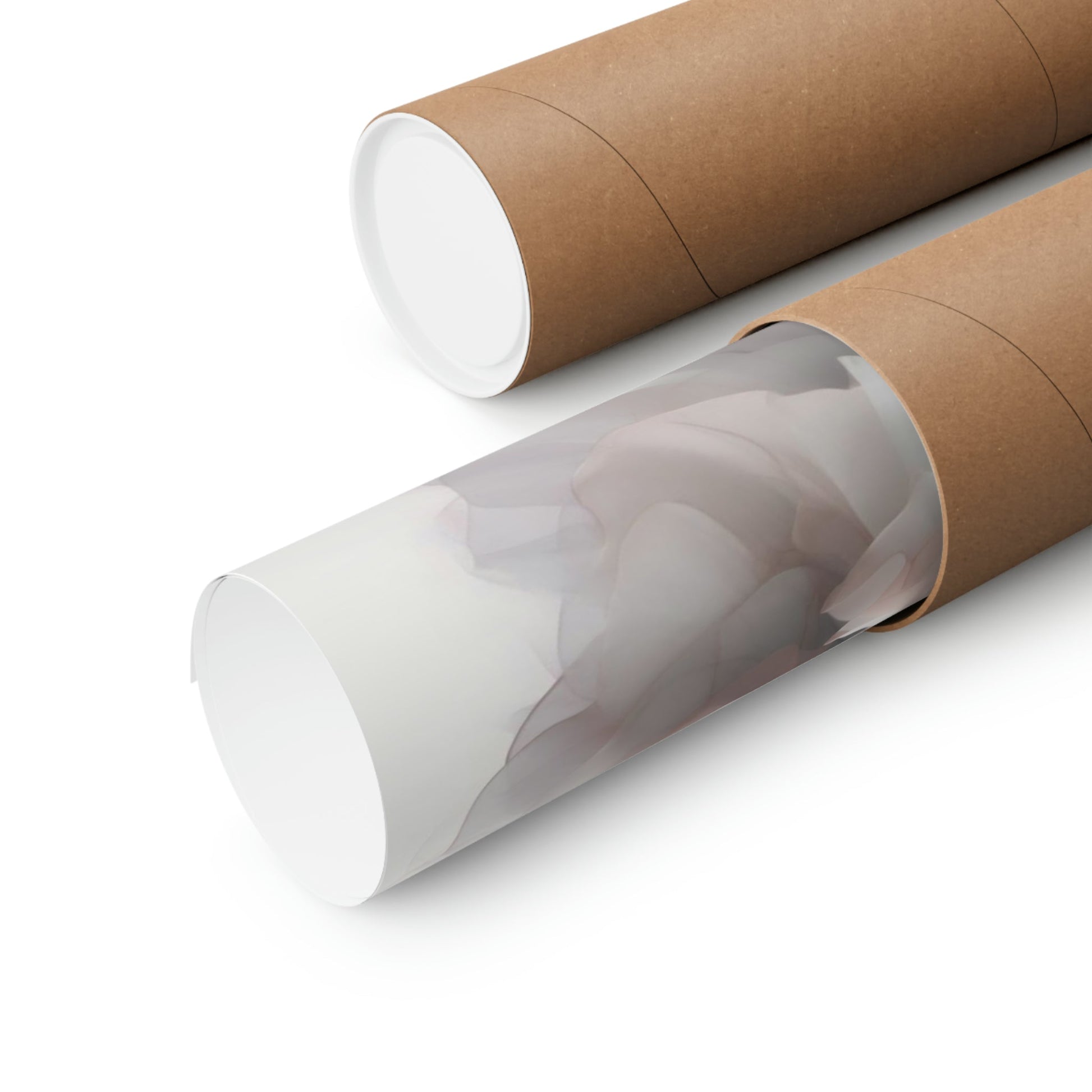 Cardboard mailing tubes, one partially unrolled to reveal its interior.