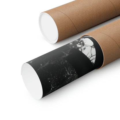 Two rolls of brown paper with black and white images