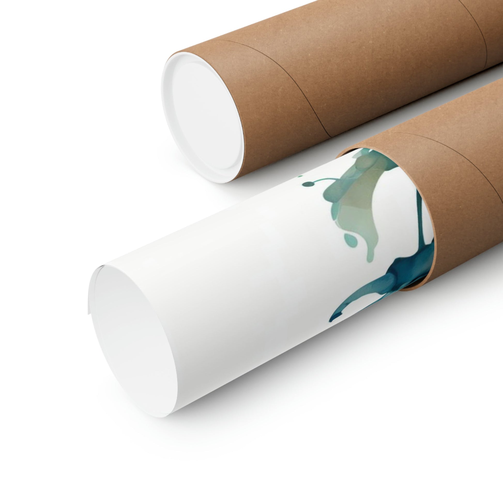 Two rolls of brown paper with a green leaf on them