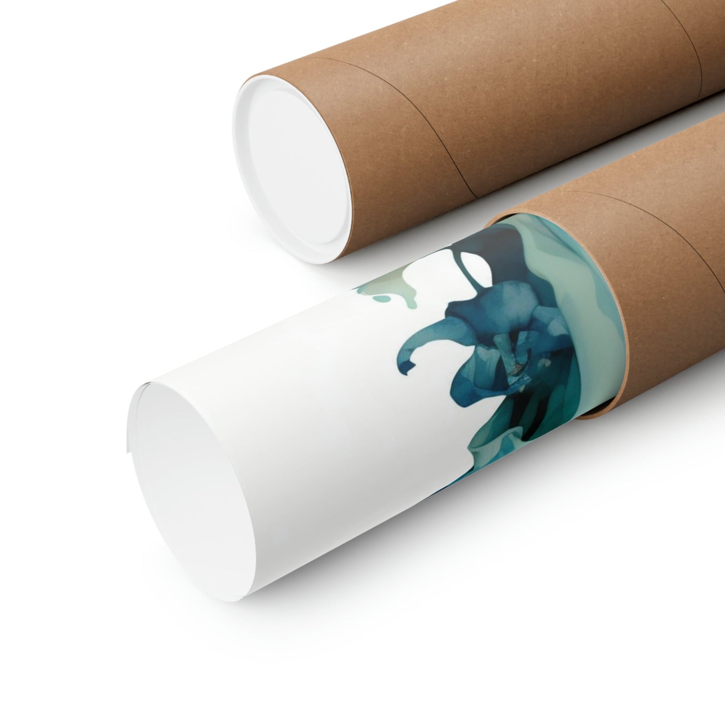 Two rolls of brown paper with a blue and green design