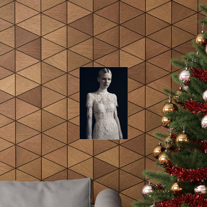 A christmas tree with a picture of a woman in a dress