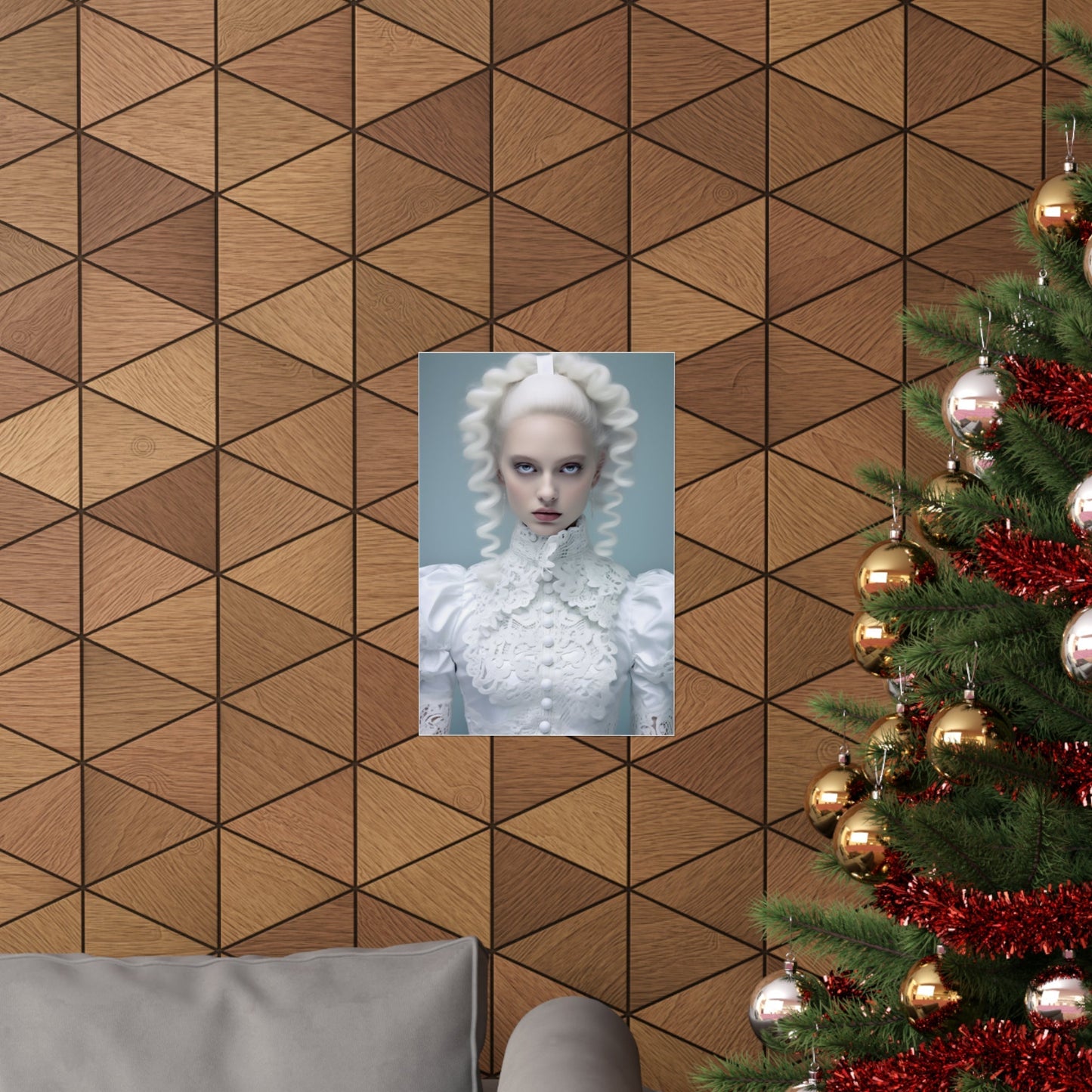 A christmas tree with a picture of a woman