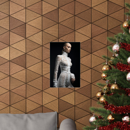 A christmas tree with a picture of a woman in a white dress