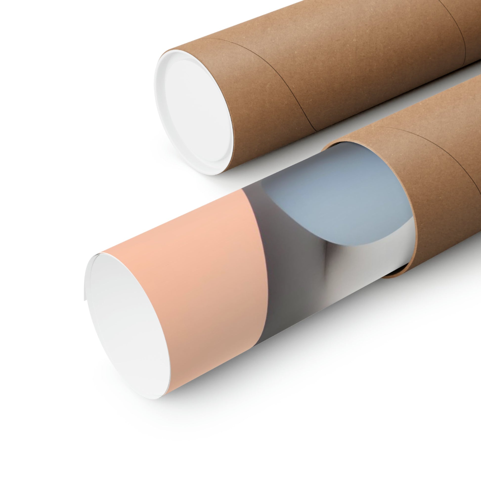 Two rolls of brown paper with a blue and white one