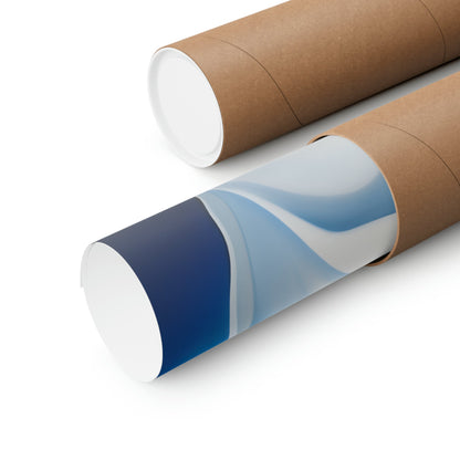 Two rolls of brown paper with blue and white designs