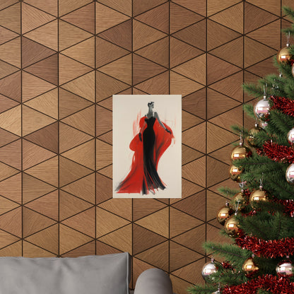 A christmas tree with a red dress hanging on it