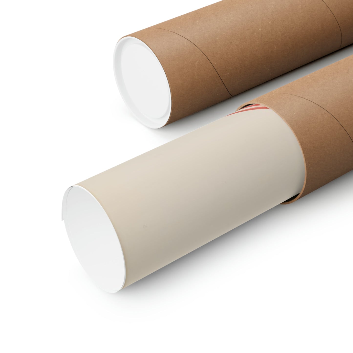 Two rolls of brown paper on a white background