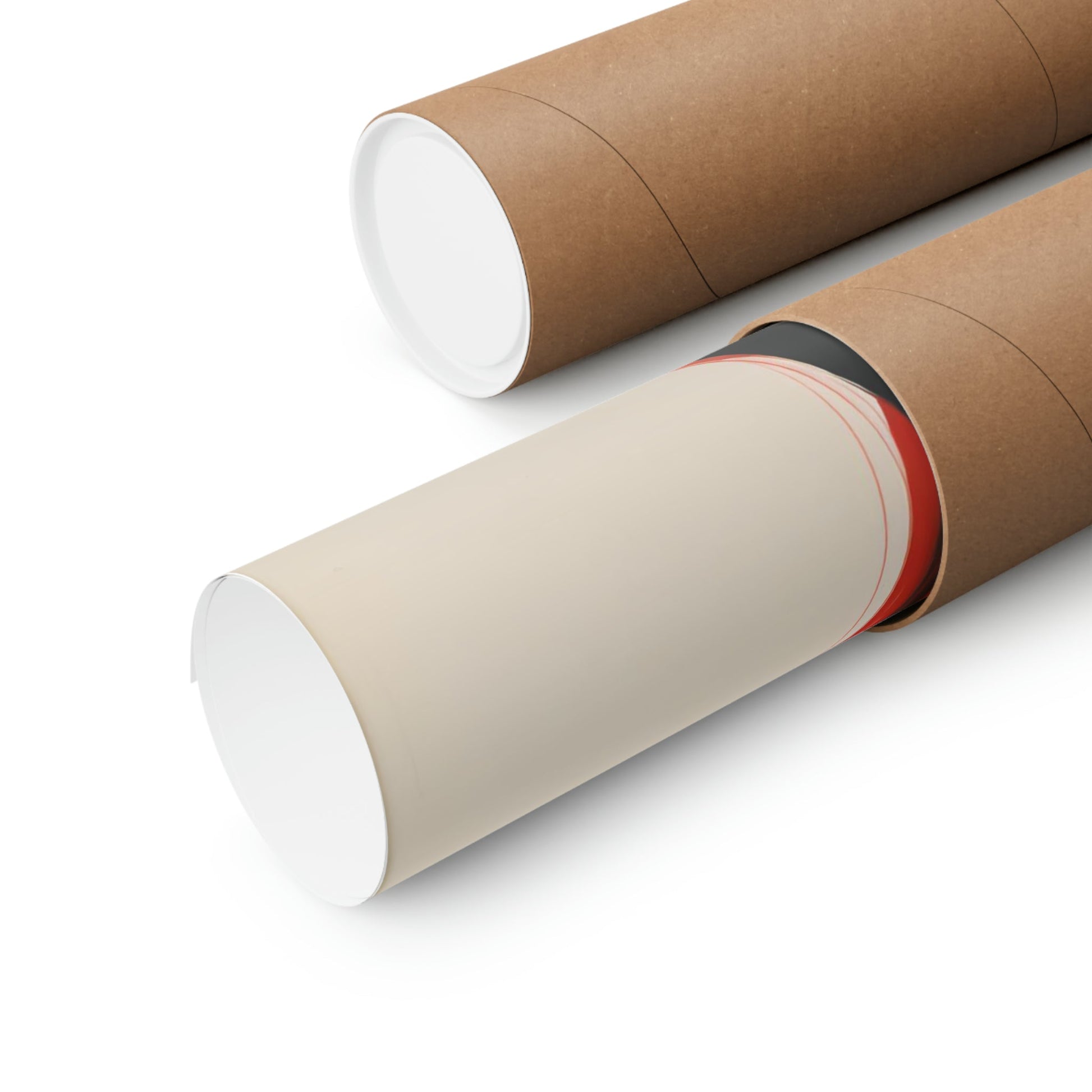 Two rolls of brown paper with red and white stripes