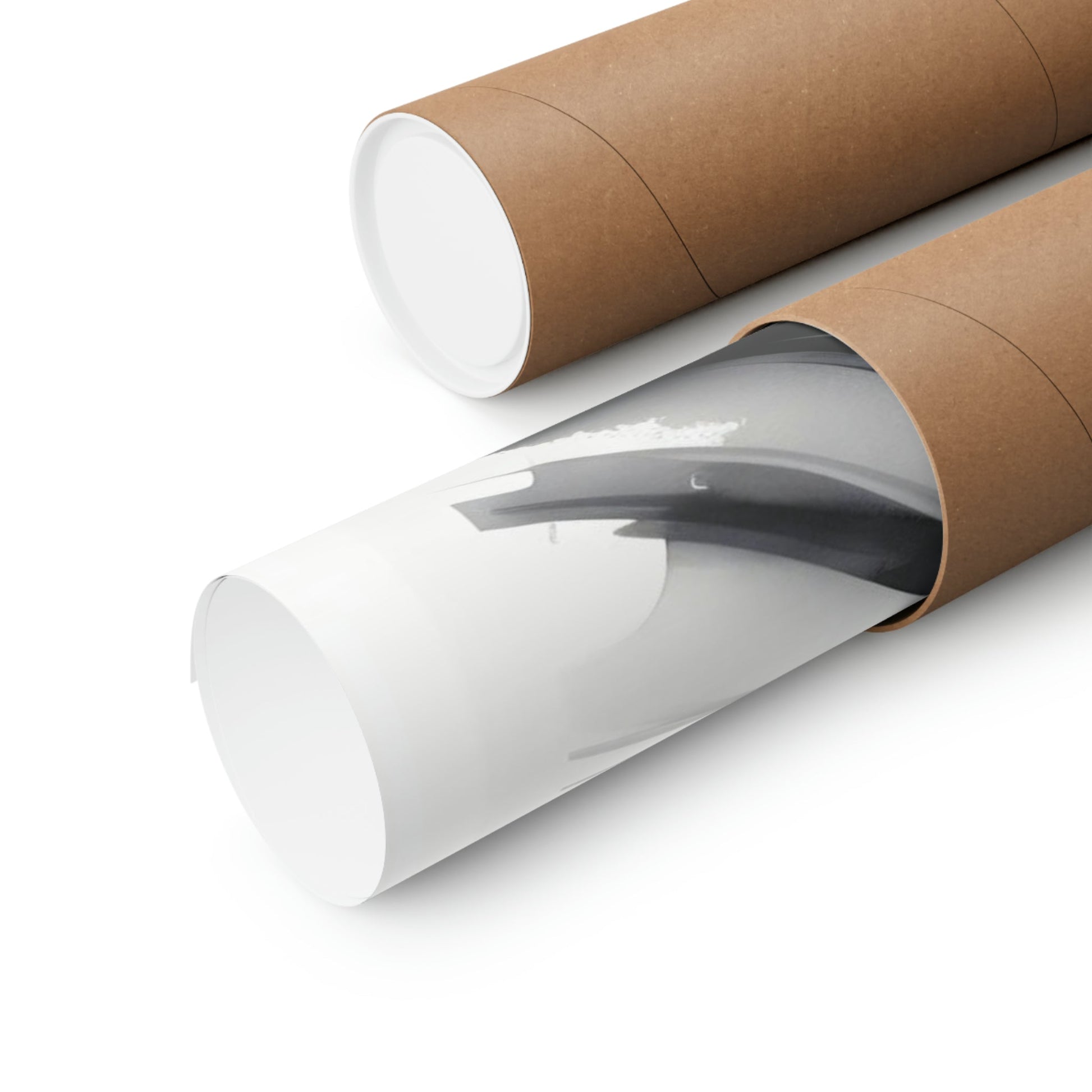 Two rolls of brown paper with a white background