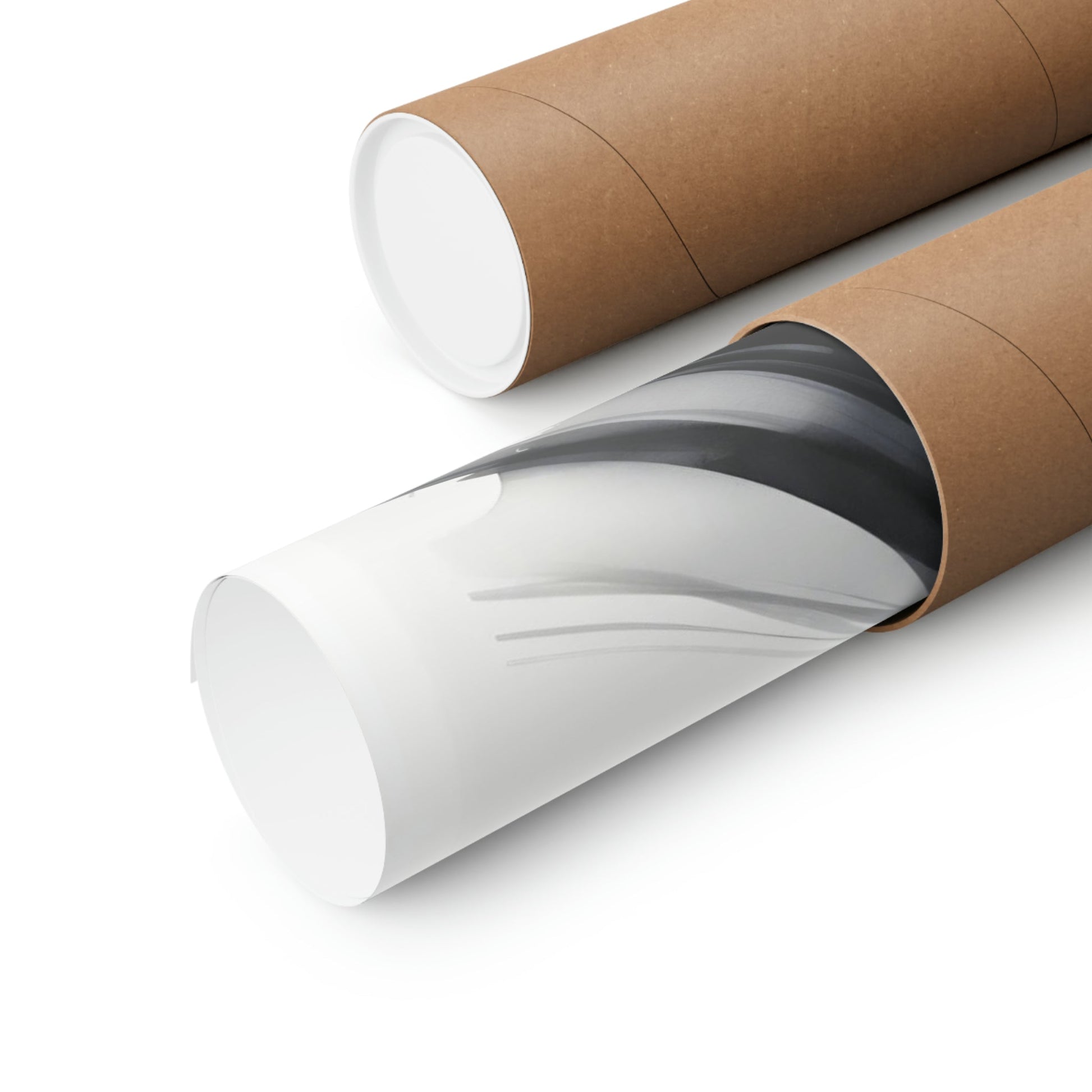 Two rolls of brown paper with black and white swirl