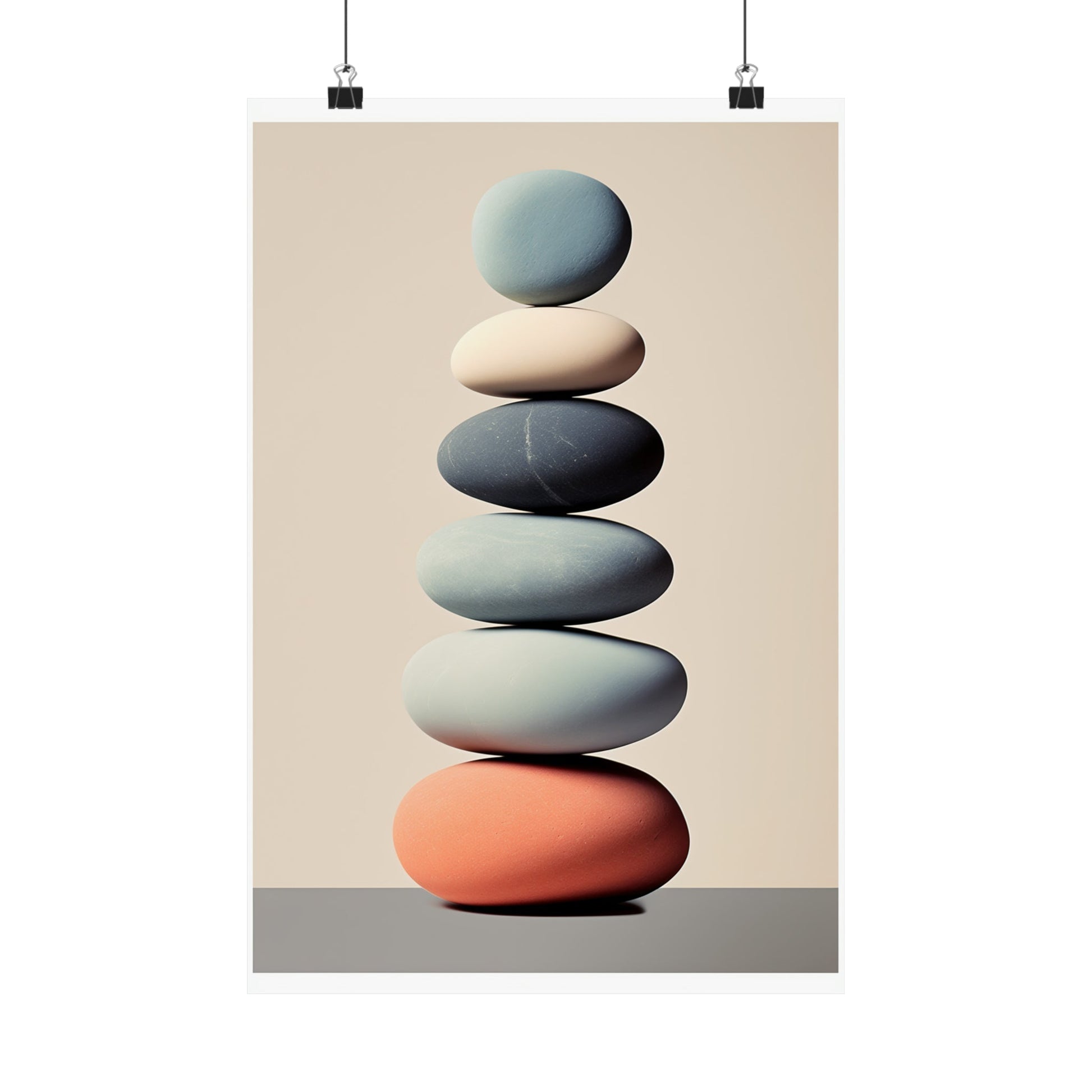 Stack of smooth, balanced stones in various muted colors.