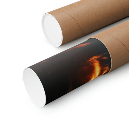 Two cylindrical tubes or rolls, one plain brown and one with a fiery image printed on it.