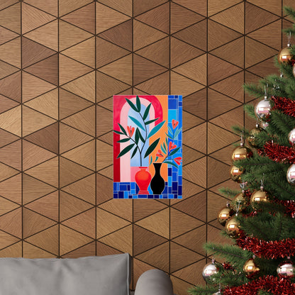 A christmas tree with a vase of flowers