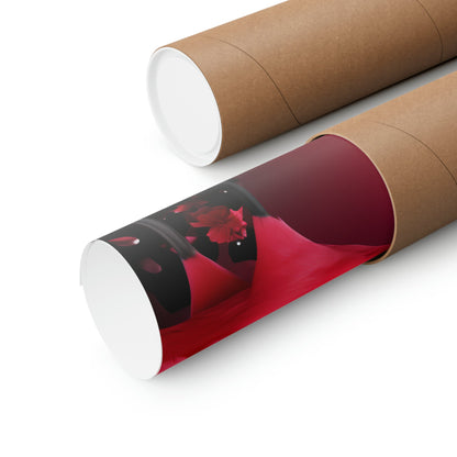 Two rolls of brown paper with a red and white photo