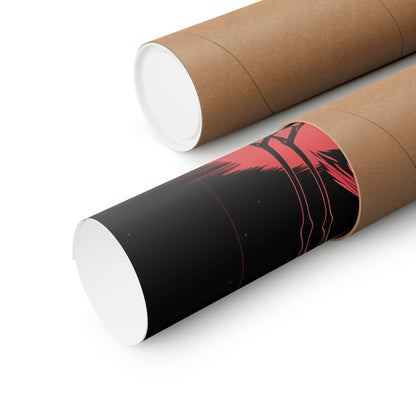 Two rolls of brown paper with red and black designs