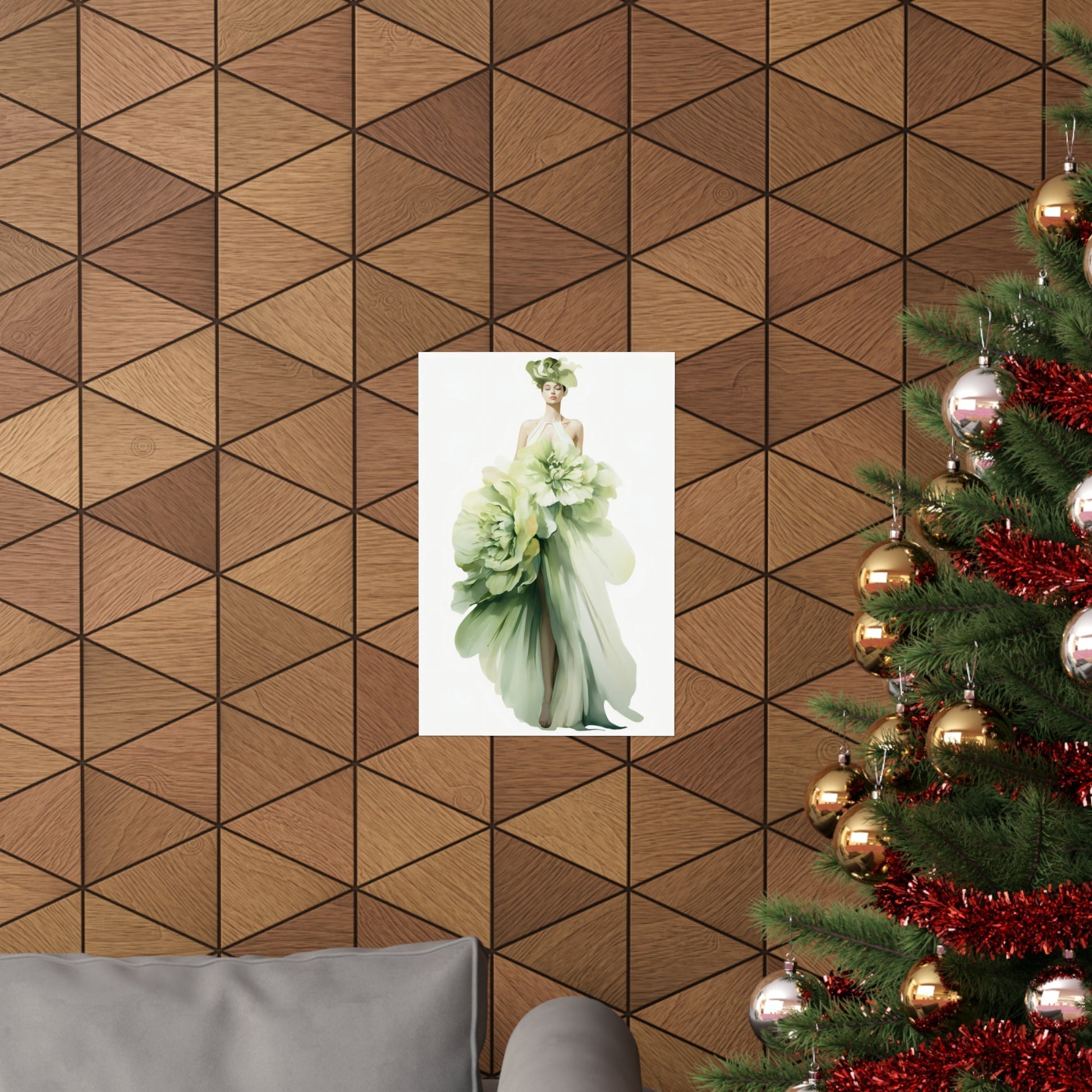 A christmas tree with a picture of a woman