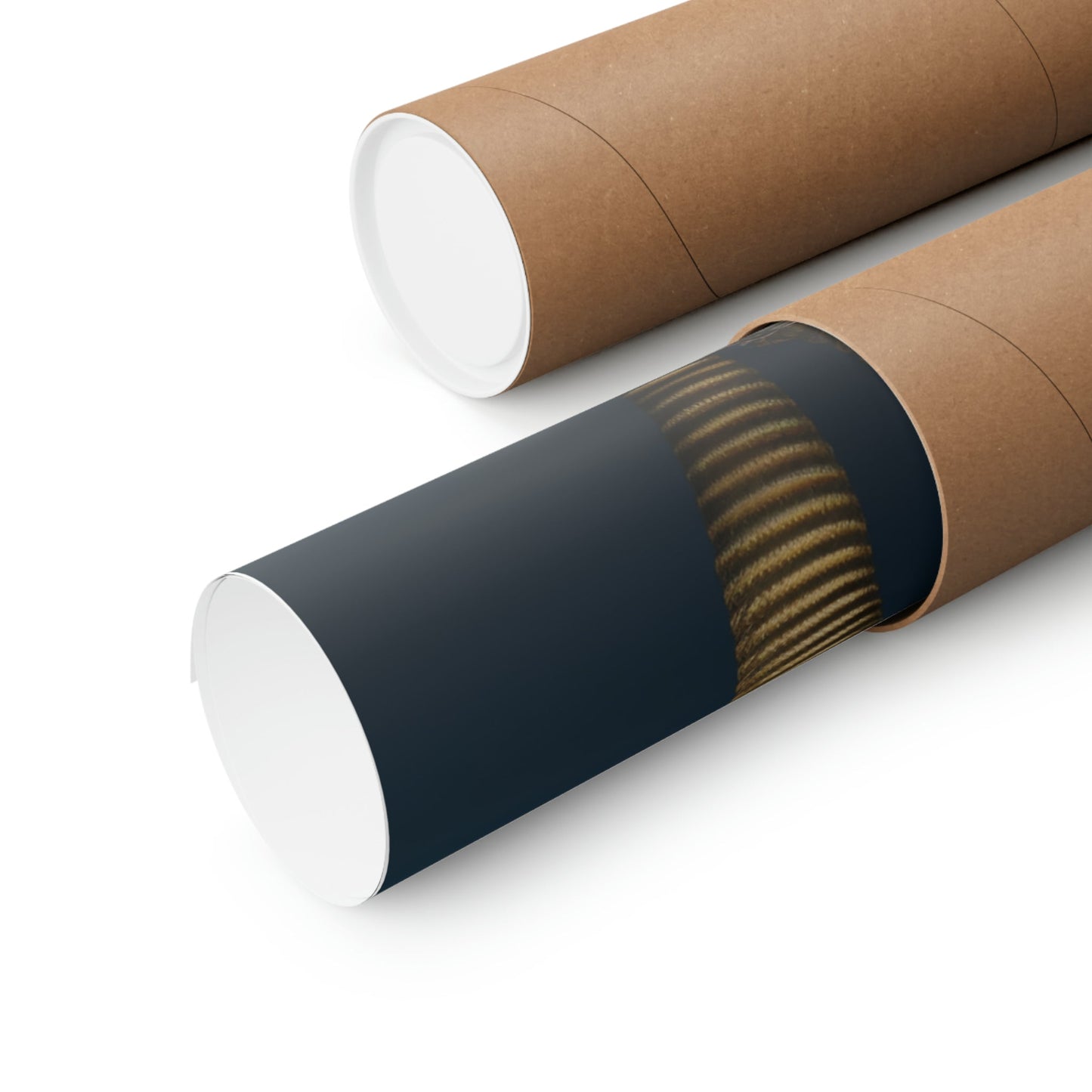 Two rolls of brown paper with a gold foil foil on top