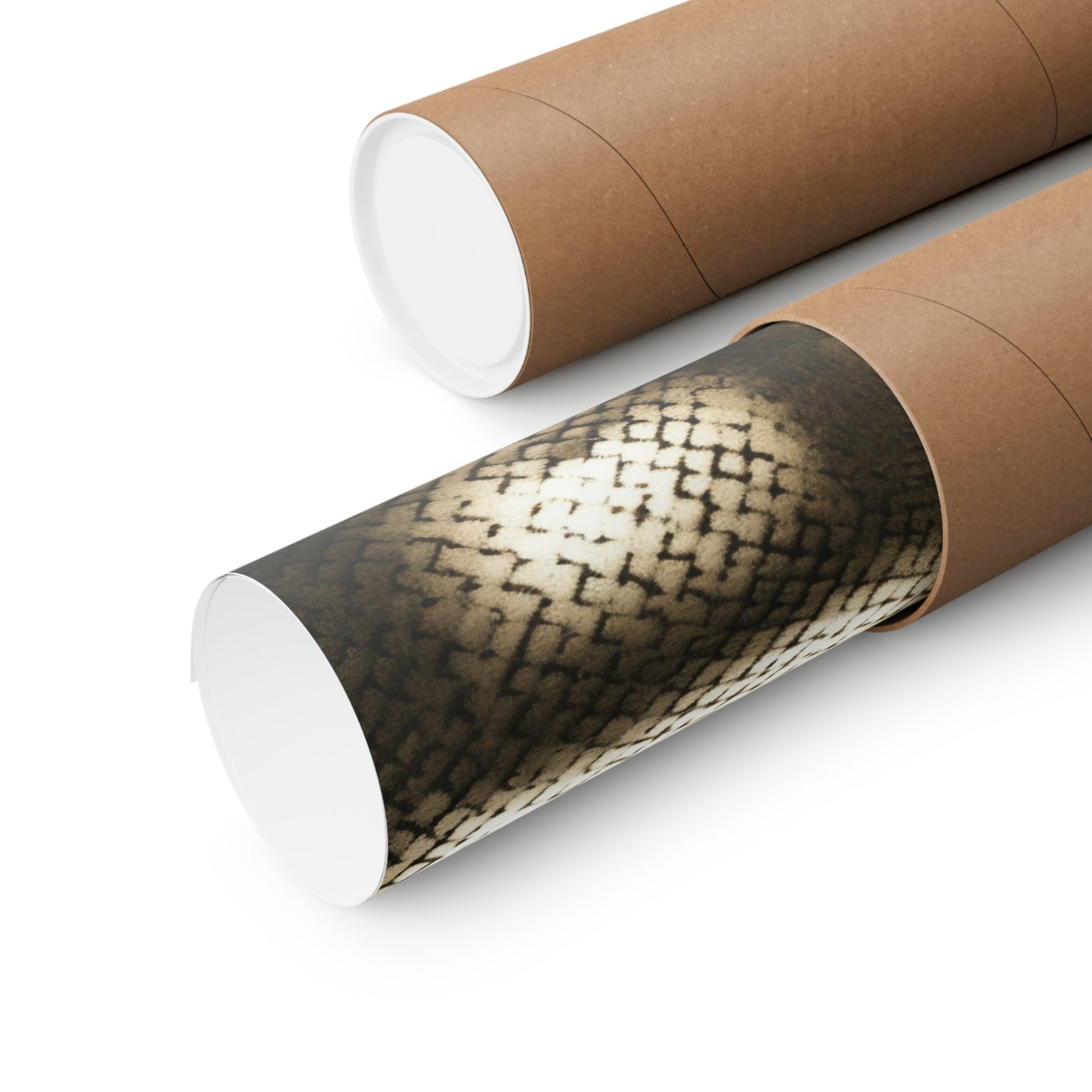 Two rolls of brown paper with a snake skin pattern