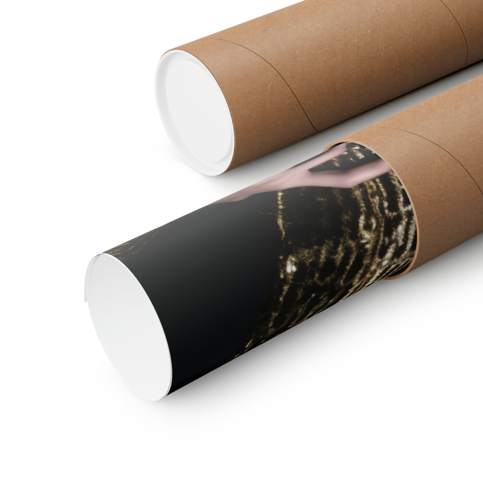 Two rolls of brown paper with a black cat on it