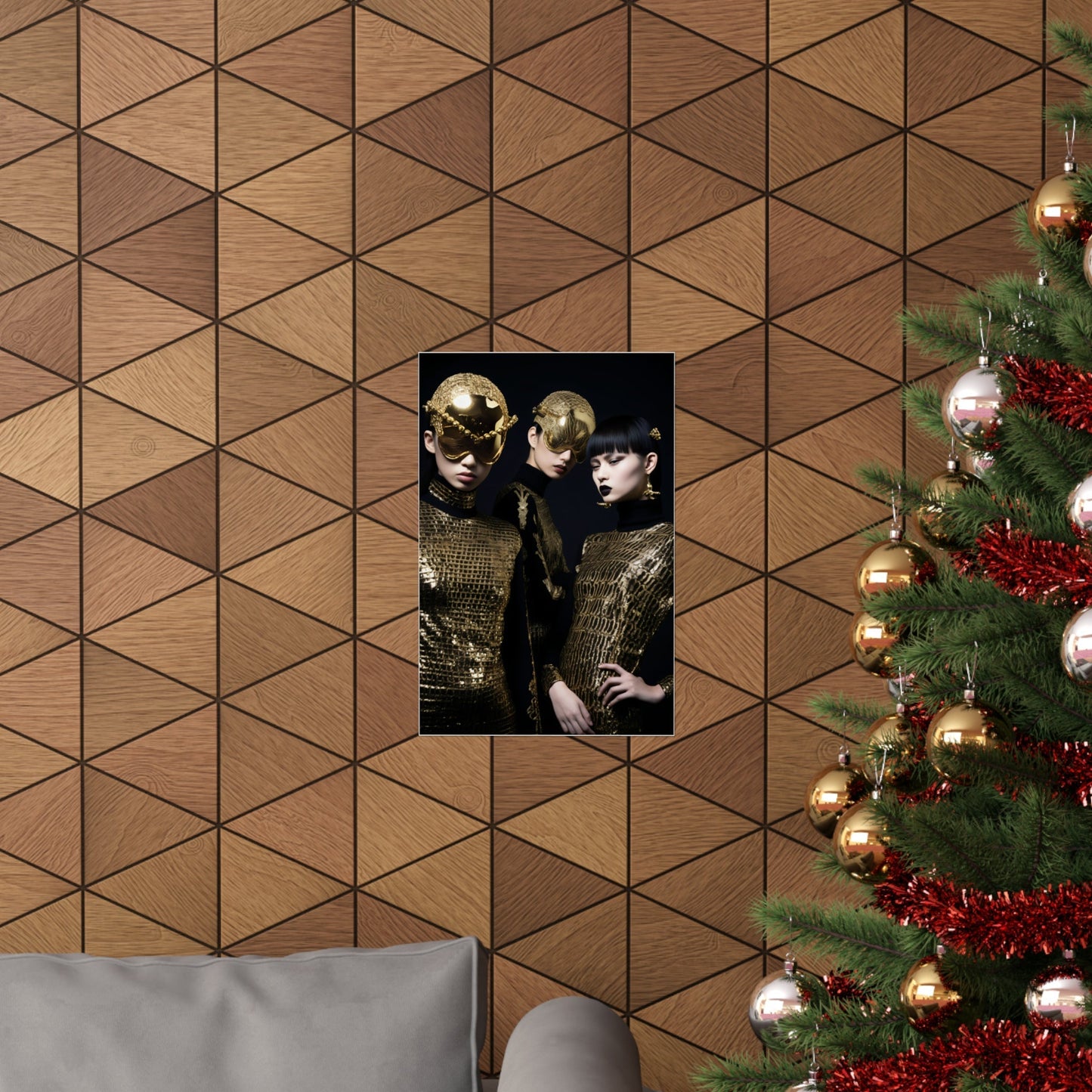 A christmas tree with a picture of two women