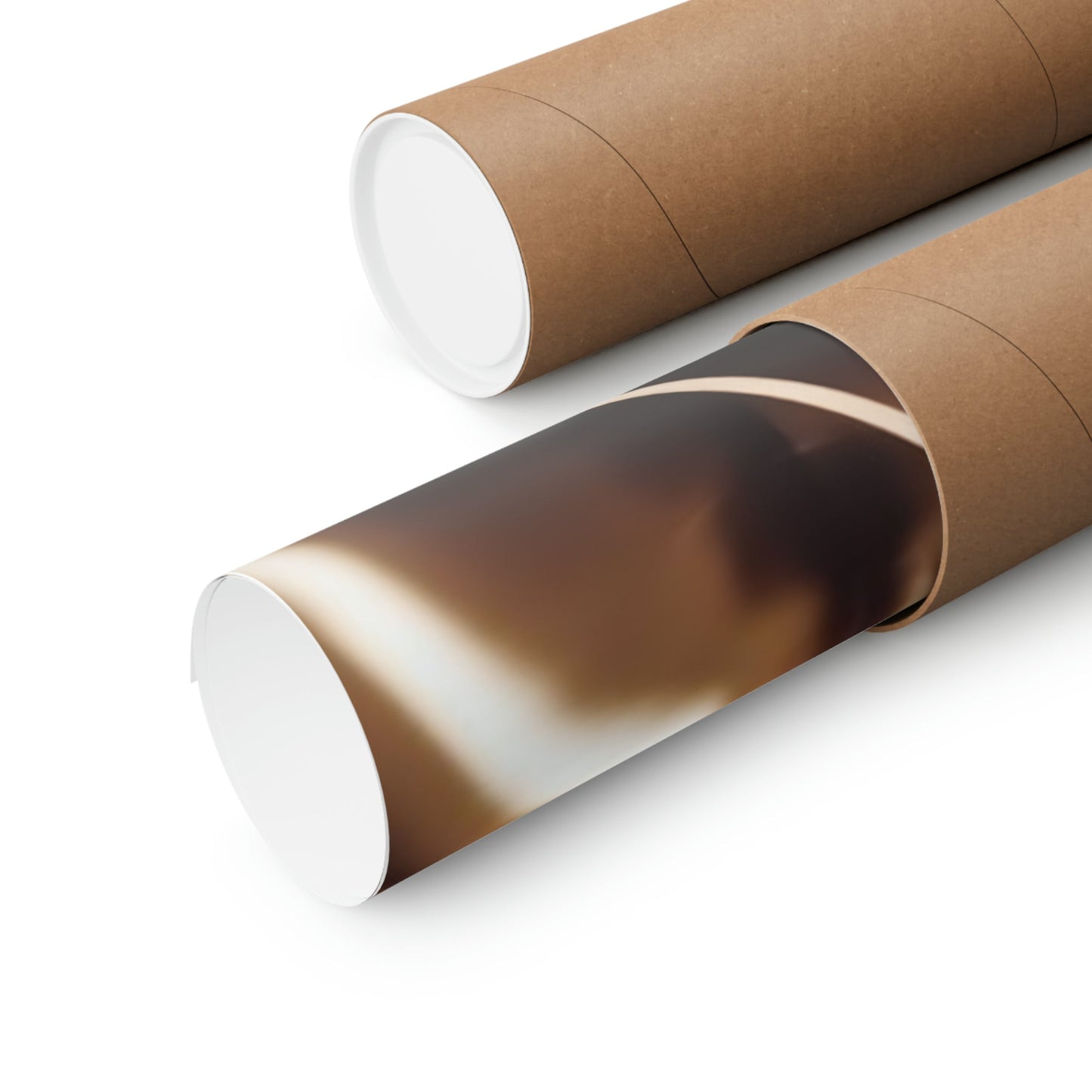 Two rolls of brown paper with a brown background