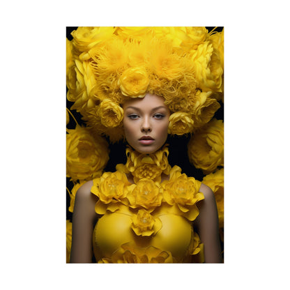 A woman with yellow flowers on her head