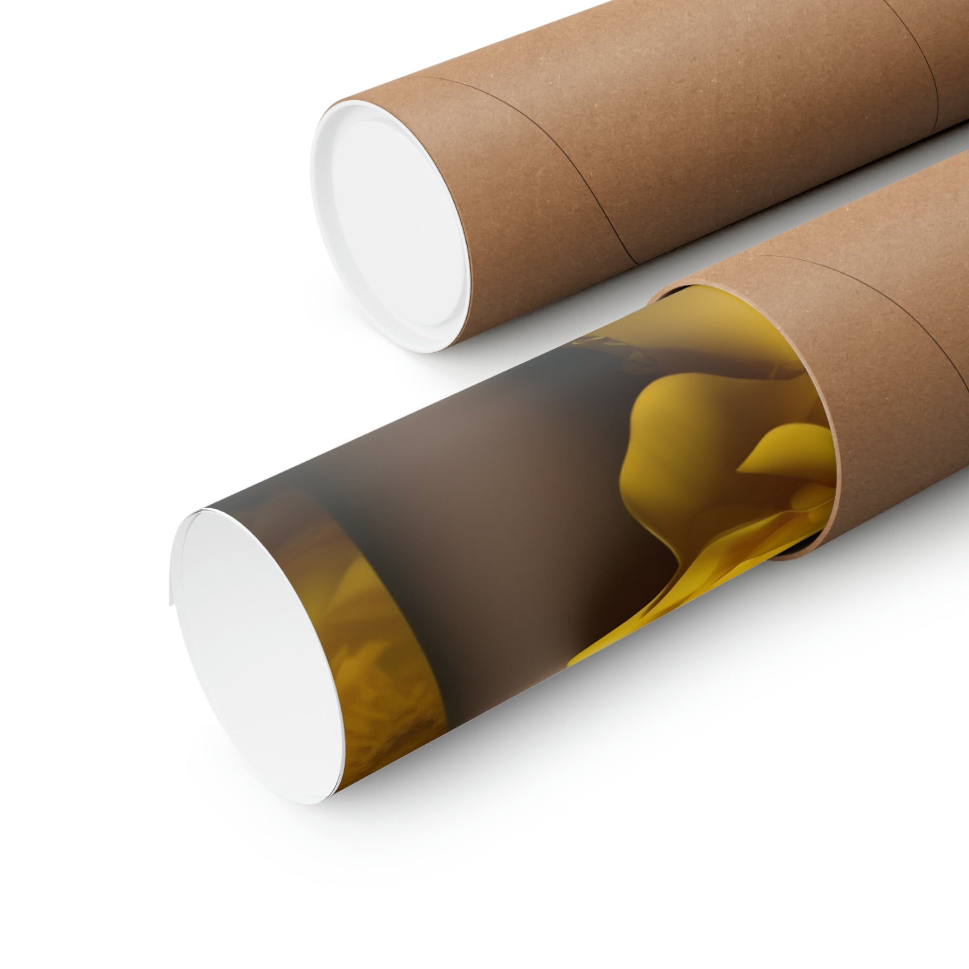 Two rolls of brown paper with a brown background