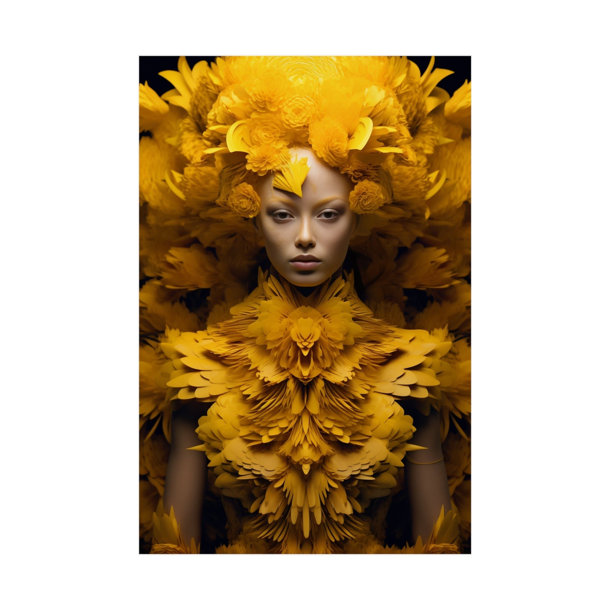 A woman with yellow flowers on her head