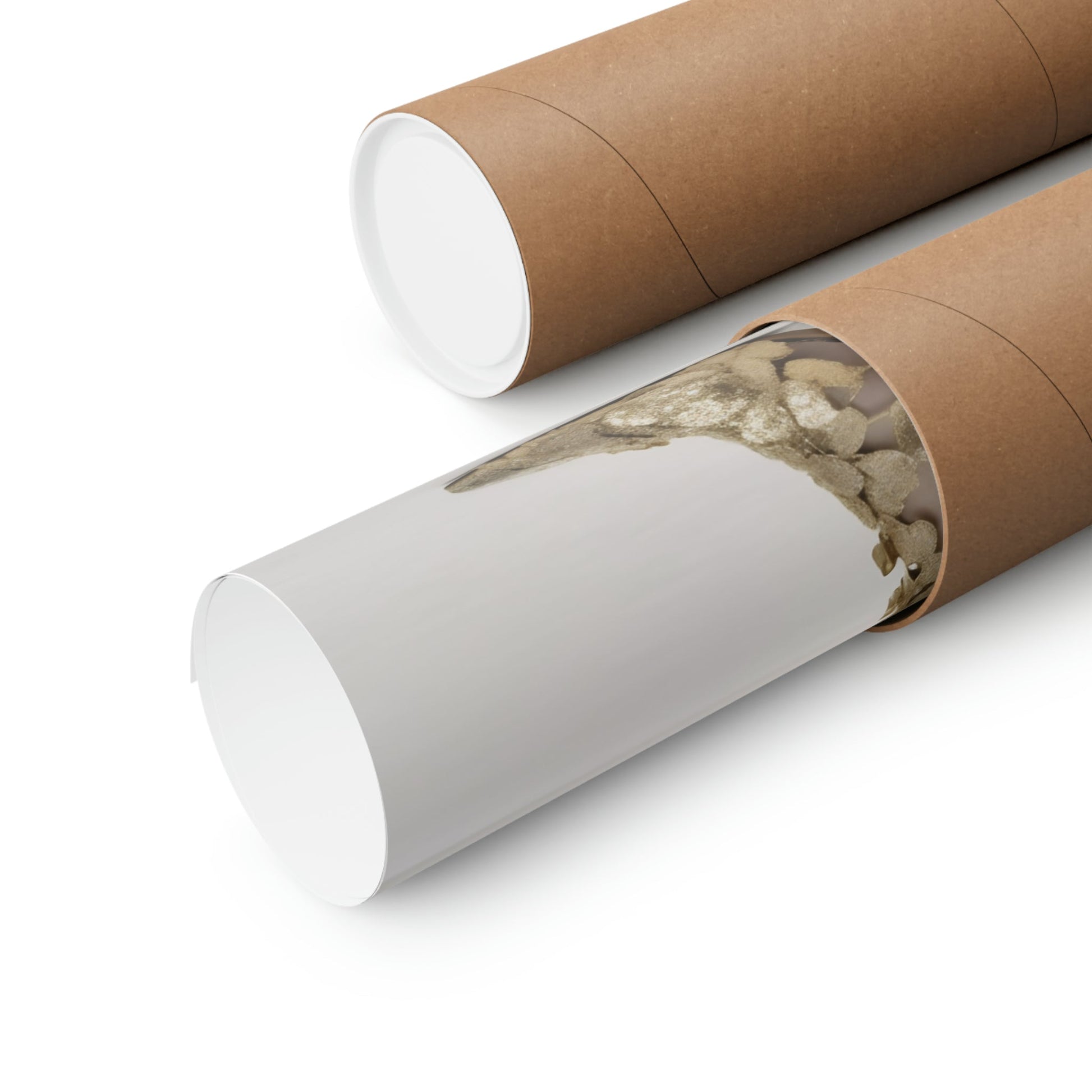 Two rolls of brown paper with a brown and white design